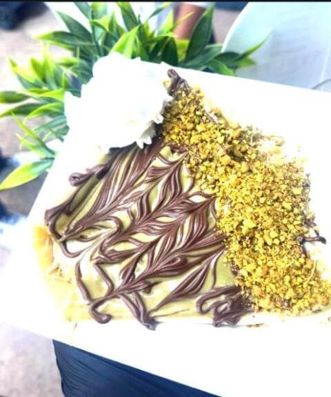 Viral Dubai chocolate crepe with pistachio crunch filling