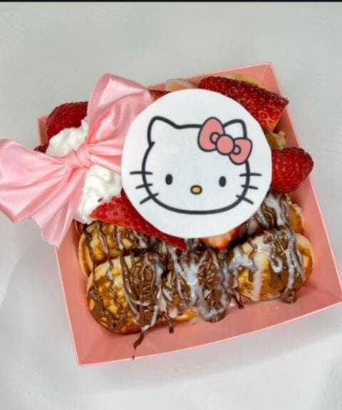 Funfetti Hello Kitty mini pancakes plated